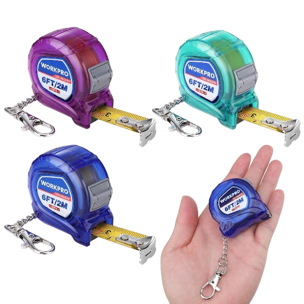 Keychain Tape Measure Set, 3 Pcs Inch/Metric Scale Easy Reading Mini Tape Measurement, 6FT Retractable Pocket Size Small Tape Measure for Engineer, Lightweight, ABS Protective Casing
